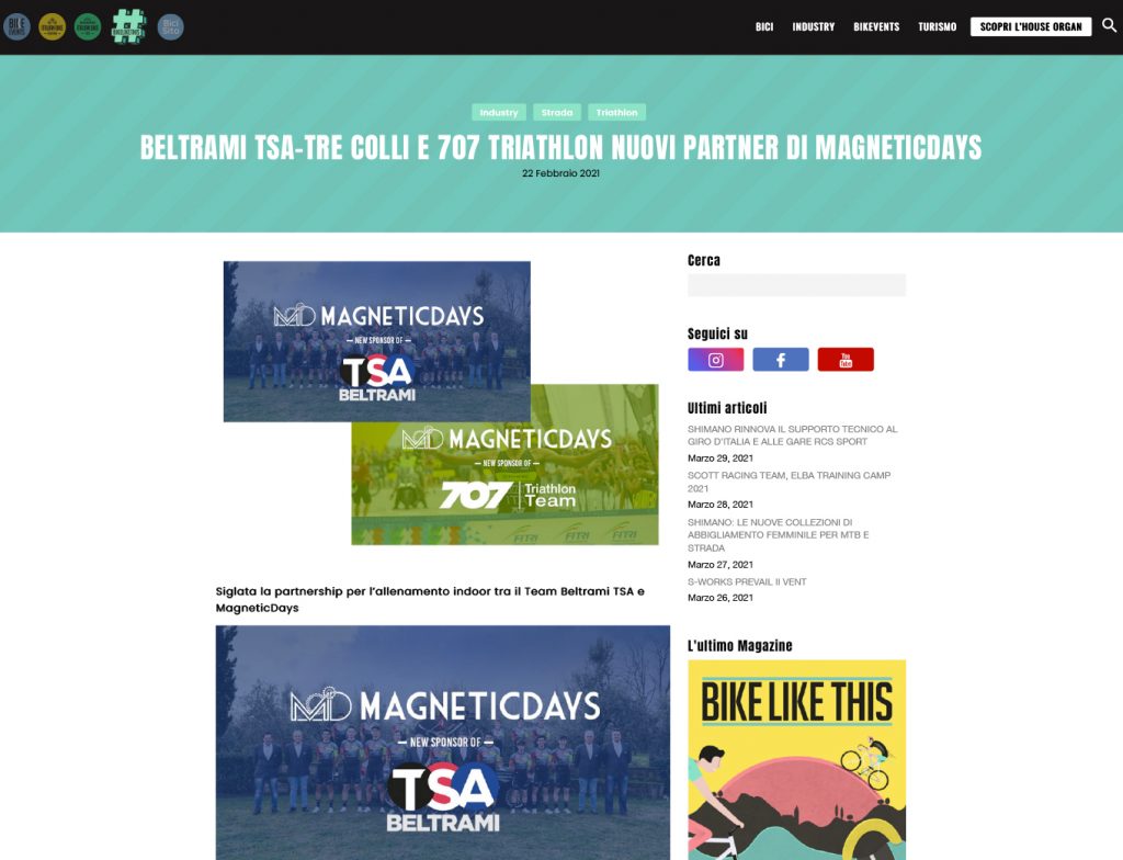 Beltrami-TSA e 707 Triathlon nuovi partner di MagneticDays