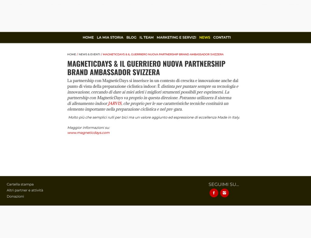 MagneticDays & Il Guerriero: nuova partnership Brand Ambassador Svizzera