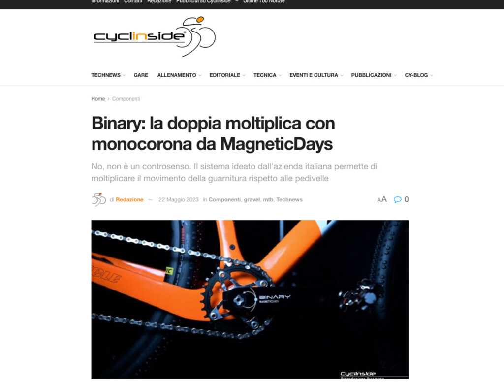 BINARY Gear®: la doppia moltiplica con monocorona da MagneticDays