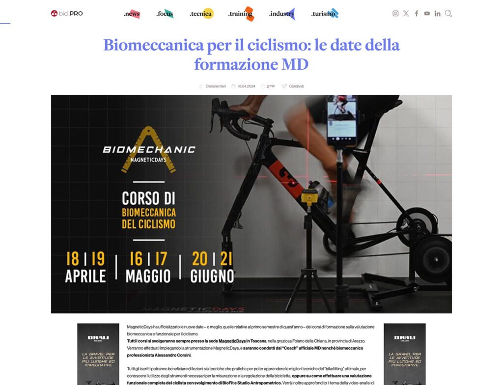 Biomeccanica per il ciclismo: le date della formazione MD